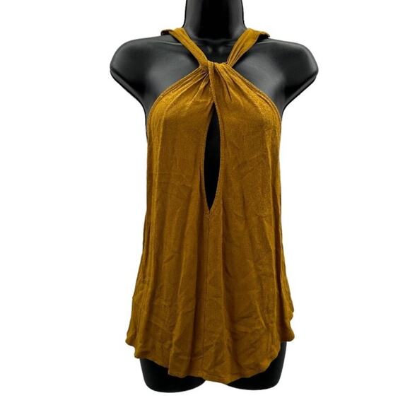 Free People Twist & Shout Gold Mustard Keyhole Buckle Back Tank Top Size S - Picture 3 of 8